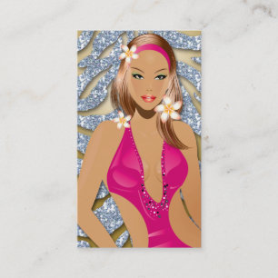Tanning Swimsuit Sparkle Zebra Silver Gold Business Card