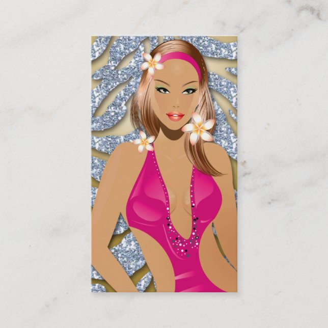 Tanning Swimsuit Sparkle Zebra Silver Gold Business Card (Front)