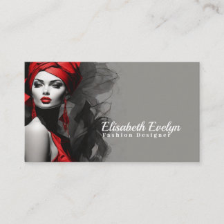 Tantalising Elegance: Woman in Red with Bold Black Business Card