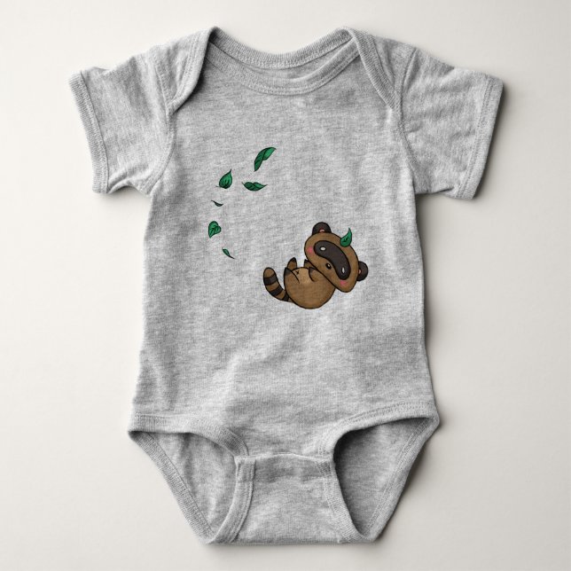 Tanuki and Leaves Baby Bodysuit (Front)