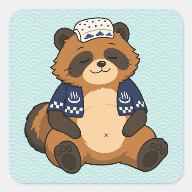 Tanuki Bath Time Square Sticker (Front)