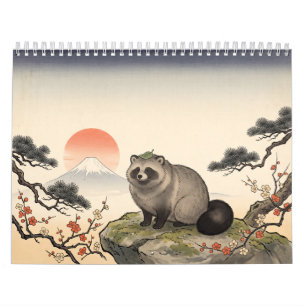 Tanuki Hanafuda Japanese Woodblock Art Calendar