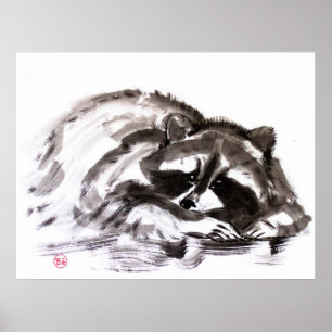 Tanuki sumie painting poster
