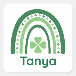 Tanya Name Clover Boho Rainbow Square Sticker