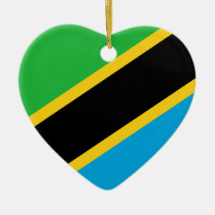 Tanzania Flag Heart Ceramic Tree Decoration