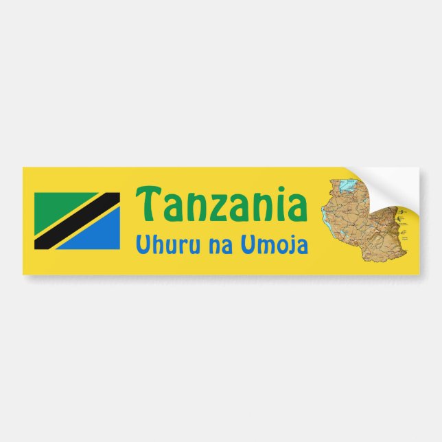 Tanzania Flag + Map Bumper Sticker (Front)