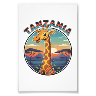 Tanzania giraffe national animal symbol cartoon cu photo print