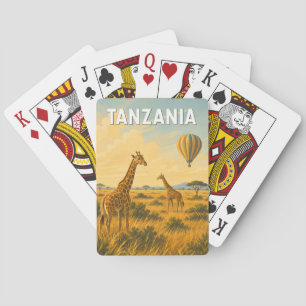 Tanzania Hot Air Balloon Illustration Travel Art Playing Cards