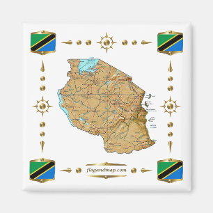 Tanzania Map + Flags Magnet