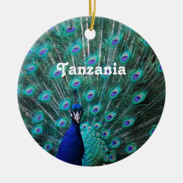 Tanzania Peacock Ceramic Tree Decoration (Front)