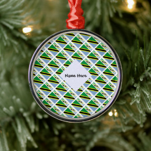 Tanzania Tanzanian Flag Tiled Black Personalizatio Metal Tree Decoration