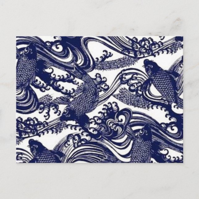 Taoism Yin Yang Blue Japanese Tattoo Koi Fish Postcard (Front)