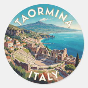 Taormina Italy Ionian Coast Scene 🌊 Classic Round Sticker