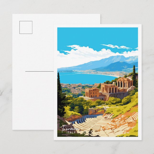 Taormina Italy Travel Vintage illustration Postcard (Front/Back)