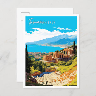 Taormina Italy vintage travel illustration Postcard