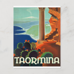 Taormina, landscape, Italy,vintage travel postcard