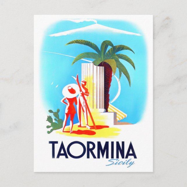 Taormina Sicily Italy vintage travel Postcard (Front)