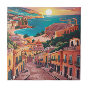 Taormina, Sicily Stylist Watercolor Painting Tile