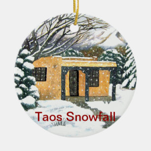 Taos, New Mexico Snowfall Ceramic Tree Decoration