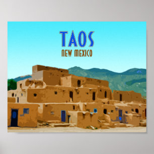 Taos Pueblos New Mexico Vintage Poster