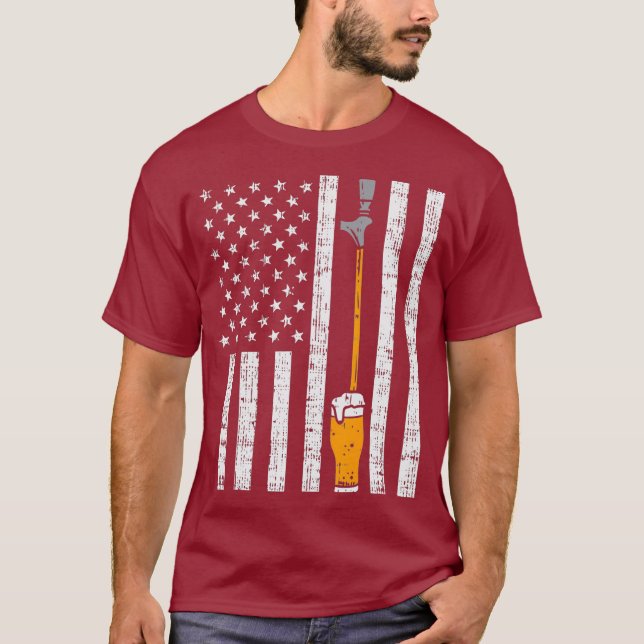 Tap Beer US Flag Fun Draught Draught Fathers Day T-Shirt (Front)