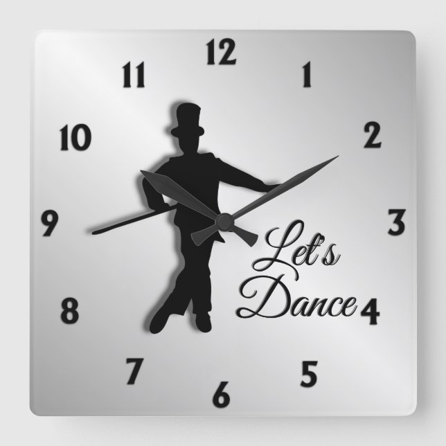 Tap Dancer Let's Dance Twelve Numbers Square Wall Clock (Front)