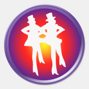 Tap dancers on a multi-coloured background classic round sticker