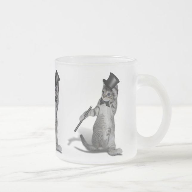 Tap Dancing Cat Frosted Glass Coffee Mug (Right)