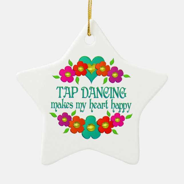 Tap Dancing Heart Happy Ceramic Tree Decoration (Front)