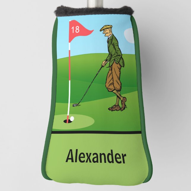 Tap in by Male Golfer on 18th Hole Golf Head Cover (Rotate 90)