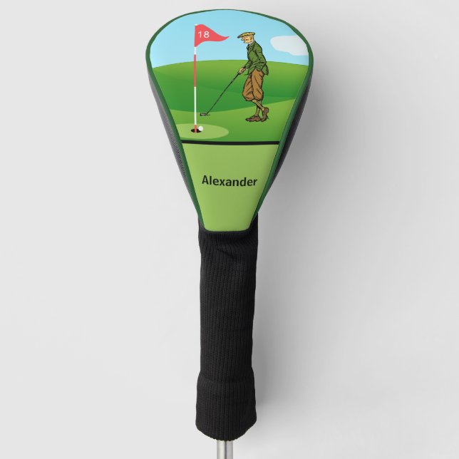 Tap in by Male Golfer on 18th Hole Golf Head Cover (Front)