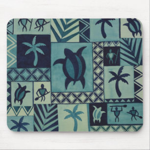 Tapa Blues Hawaiian Petroglyph Warrior Mouse Pad