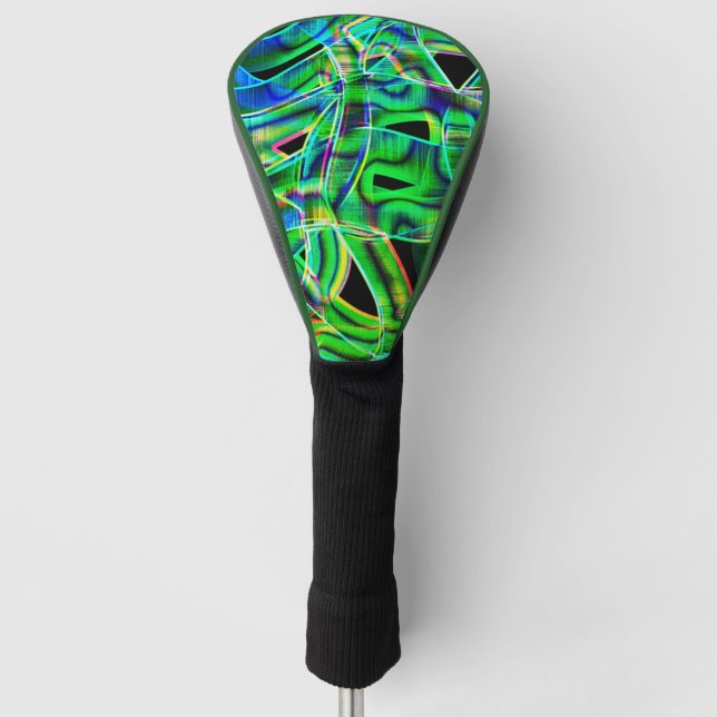 Tape-like curves, coloured and green neon or relie golf head cover (Front)