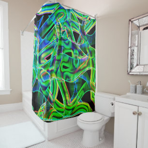 Tape-like curves, coloured and green relief or neo shower curtain