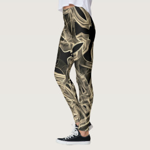 Tape-like curves, khaki or beige lines in relief leggings