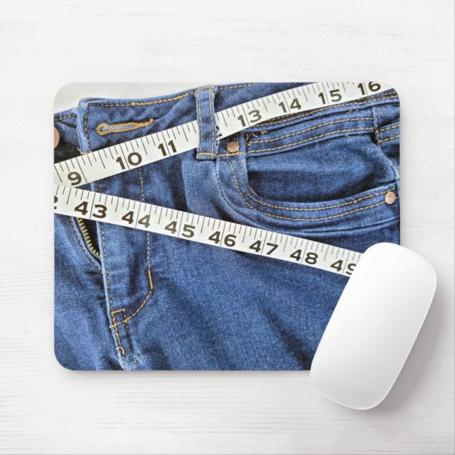 Tape Measure on Blue Jeans Mouse Pad (With Mouse)