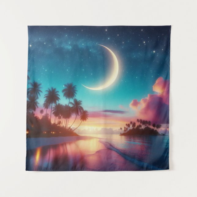 Tapestry Crescent Moon Tropical Beach Art (Front)