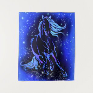Tapestry Horse Running At Blue Starry Night 