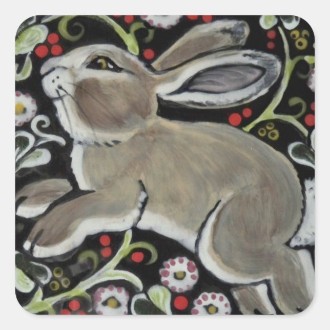 Tapestry Style Grey Rabbit Christmas Gift Wrap Square Sticker (Front)