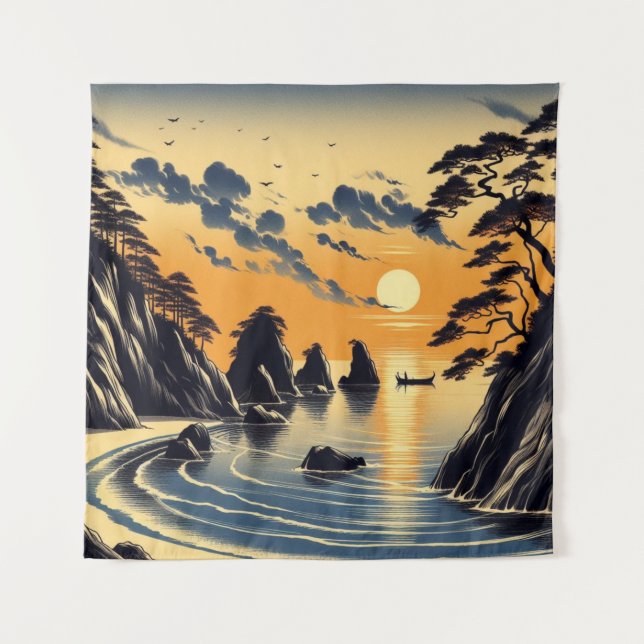 Tapestry Sunset Ocean Japanese Beach Art (Front)