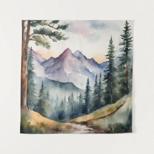 Tapestry Watercolor Mountains Trees Fall Autumn