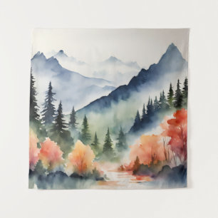 Tapestry Watercolor Mountains Trees Fall Nature