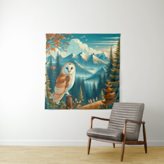 Tapestry With A Barn Owl In Nature