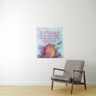 Tapestry with bible verse and nature artwork