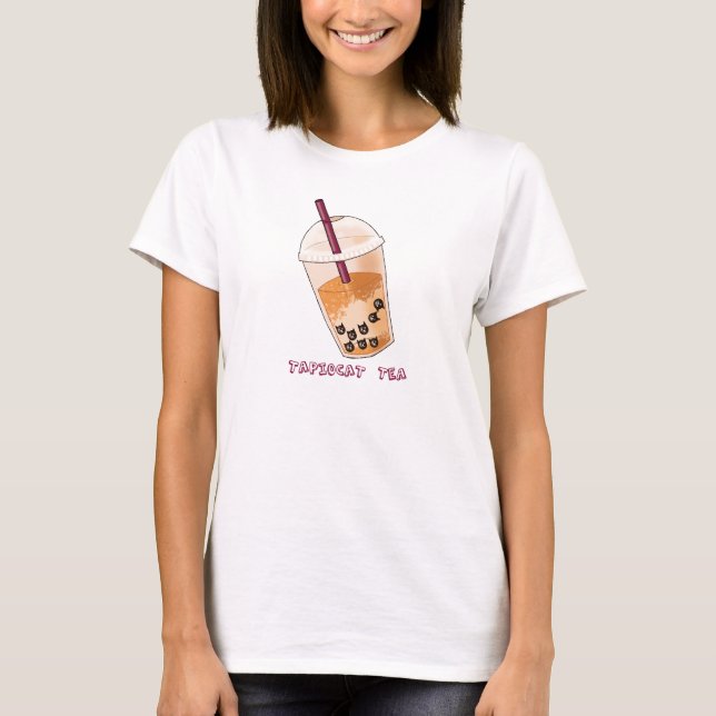 Tapiocat Tea Pun Illustration T-Shirt (Front)