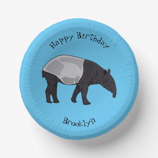 Tapir cartoon illustration paper plate (Front)