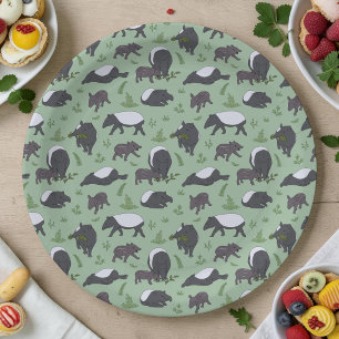 Tapir Family Dinner in Green Paper Plate