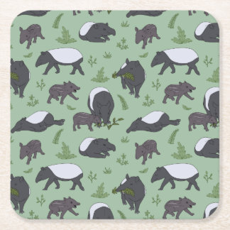 Tapir Family Dinner in Green Square Paper Coaster