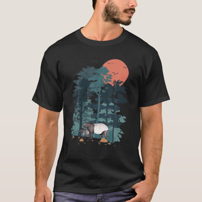 Tapir Mountain Pine Tree Sky Birds Are Flying Fore T-Shirt (Front)