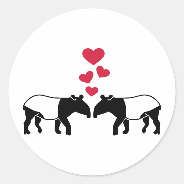 Tapir red hearts love classic round sticker (Front)
